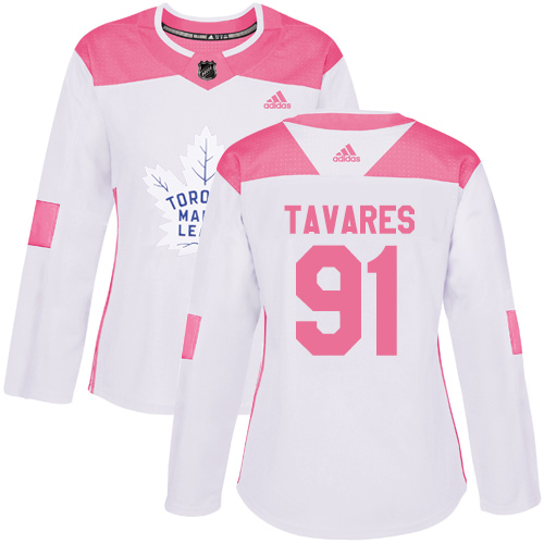 Adidas Maple Leafs #91 John Tavares White/Pink Authentic Fashion Women's Stitched NHL Jersey